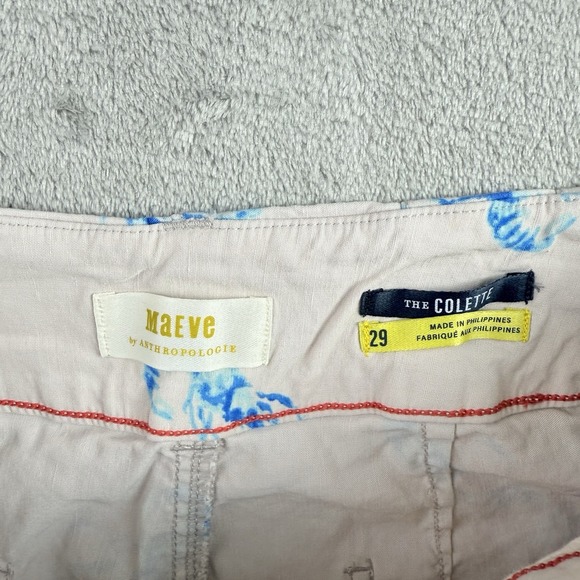 Maeve Anthropologie Pants Womens 29 Beige Collete Blue Lobster Cropped Wide Leg - Picture 14 of 16